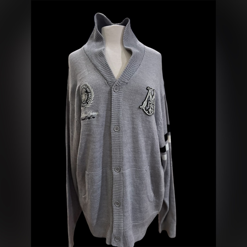 Mecca USA Varsity Style Gray Cardigan Sweater In Size 2XL